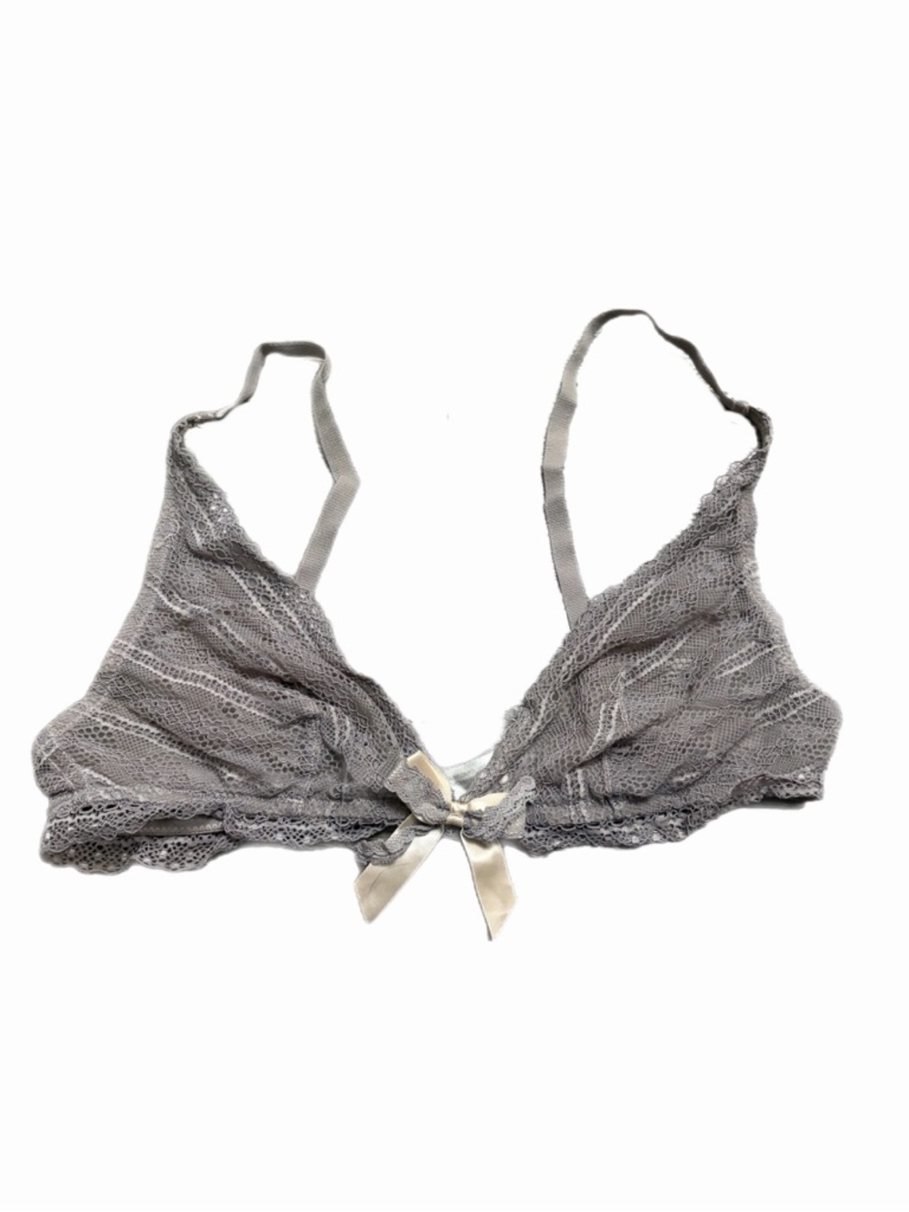 90s/Y2K French Vintage Minimalist Lace Triangle Bralette (Grey/Cream)Size Medium